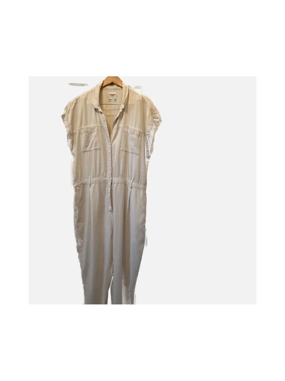 Ambercrombie Fitch Utility Jumpsuit XLT Cream Button Closure Pockets Cotton
